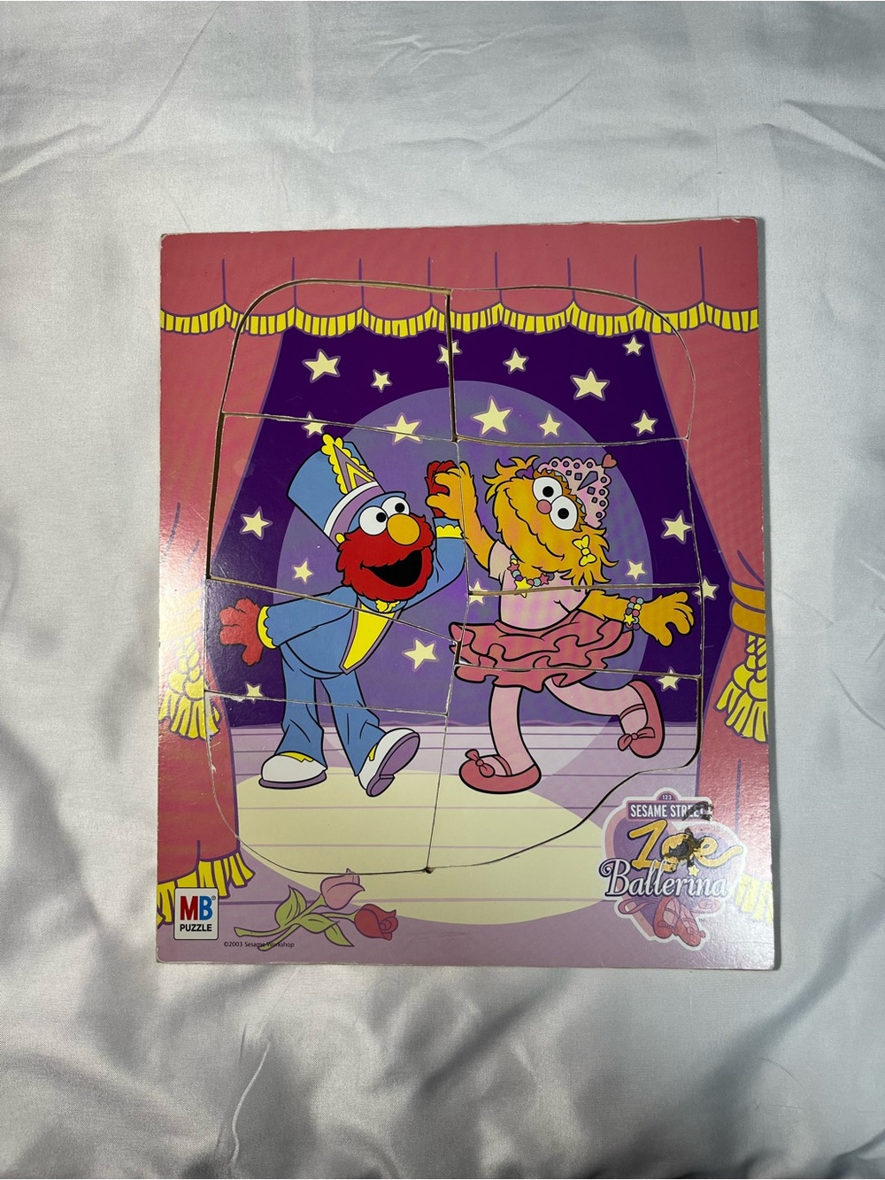 Vintage 2003 MB Sesame Street Zoe Ballerina & Elmo Wooden Tray Puzzle 8 Pieces